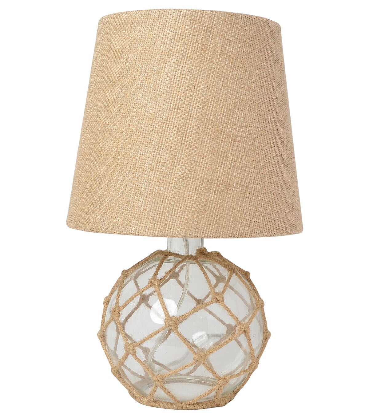 All The Rages Nautical Netted Sea Glass Table Lamp with Burlap Shade
