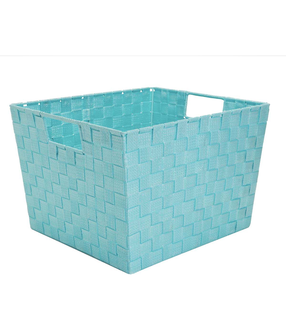 Simplify 13 x 15 Mint Woven Striped Storage Bin With Cutout Handles