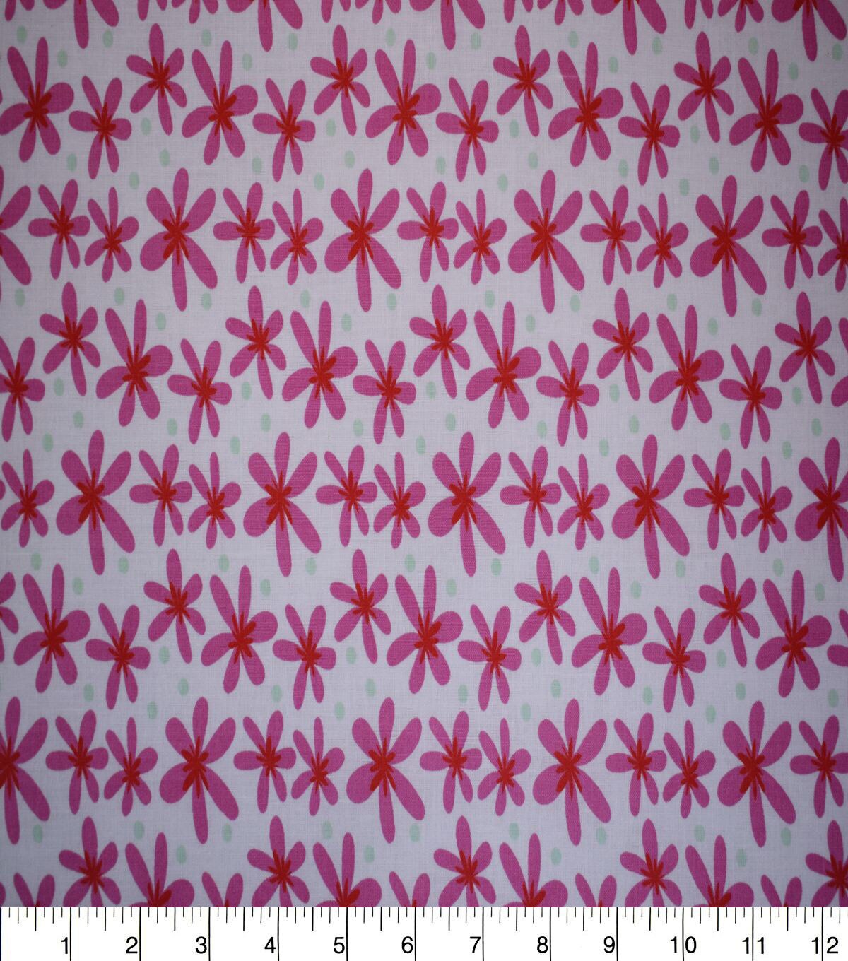 Pink Floral & Mint Dots Quilt Cotton Fabric by Quilter's Showcase