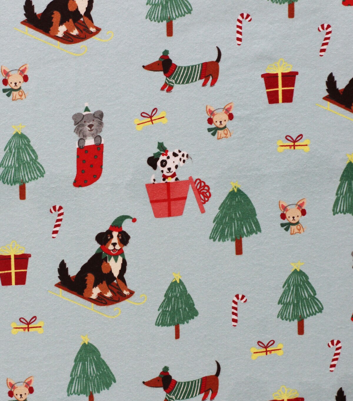 Dogs & Trees on Gray Super Snuggle Christmas Flannel Fabric