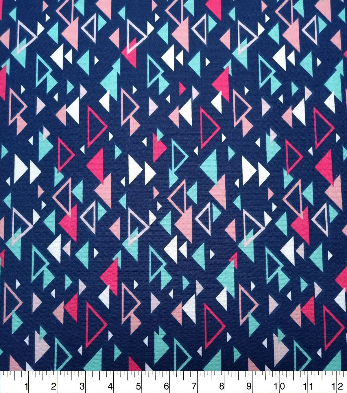 Pink Triangles on Navy Quilt Cotton Fabric by Quilter's Showcase