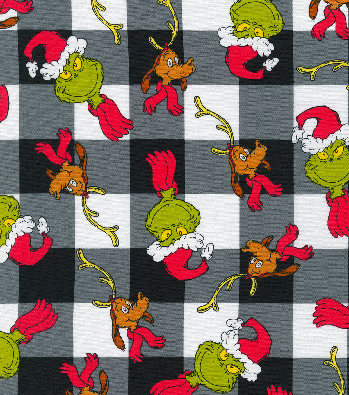 Robert Kaufman Grinches on Black Buffalo Check Christmas Cotton Fabric