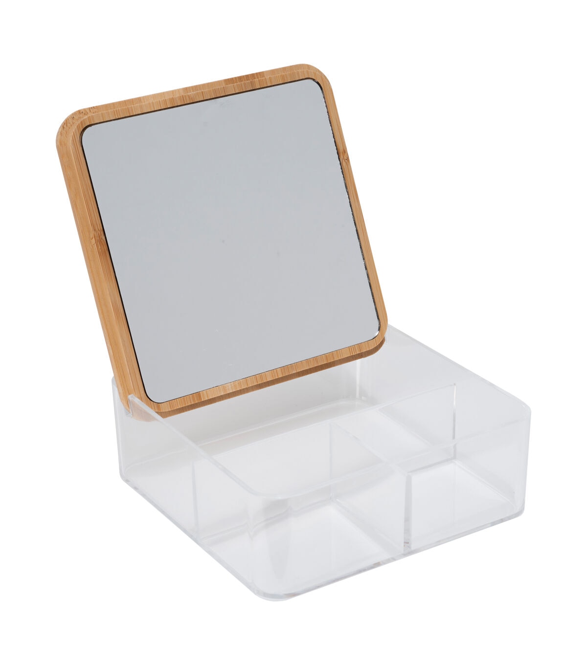 Simplify 6 Clear 3 Compartment Organizer With Bamboo Lid & Mirror