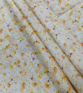 Dragonfly & Floral Quilt Metallic Cotton Fabric by Keepsake Calico