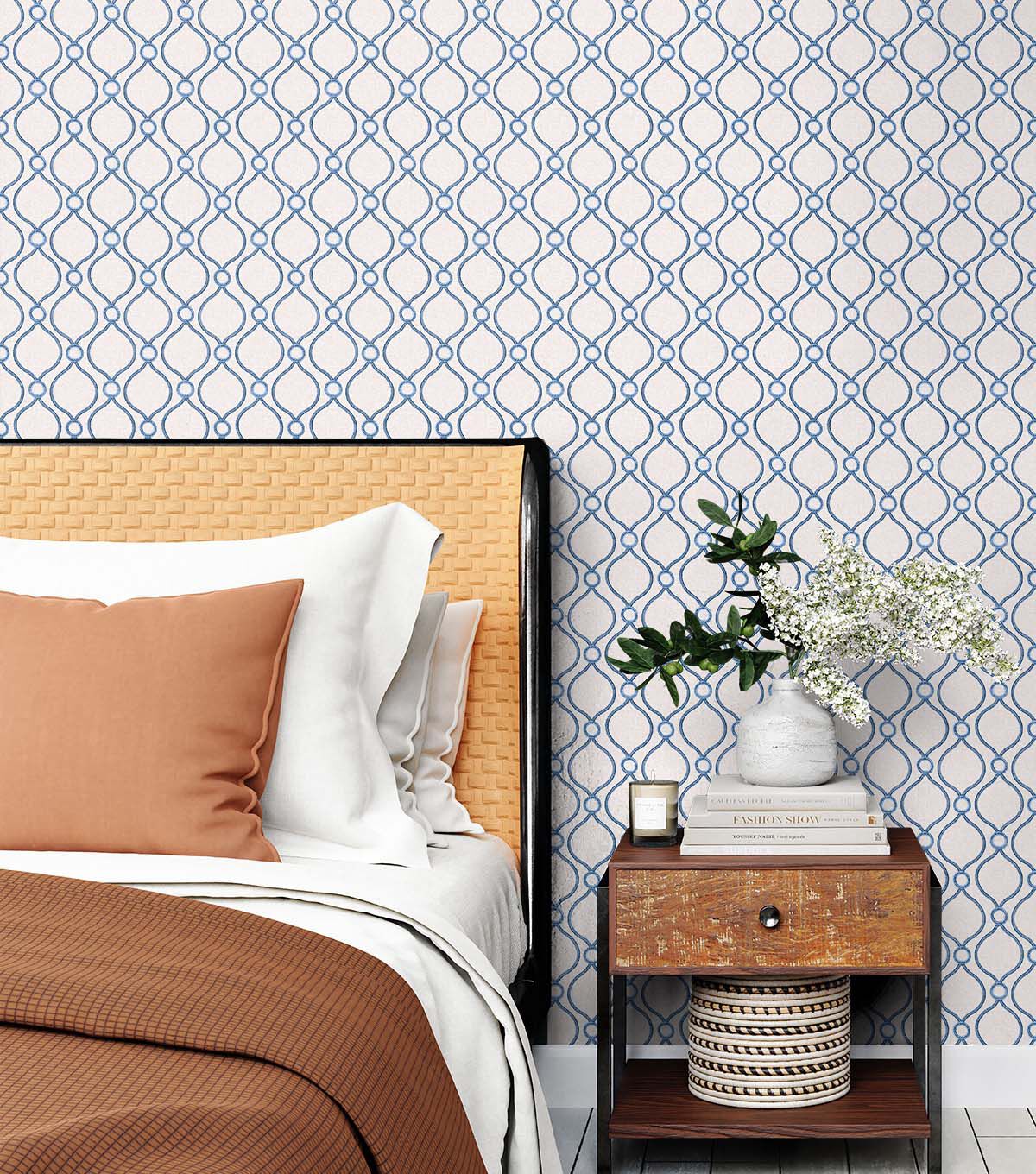 Surface Style 20.5' x 18' Delft Curveball Peel & Stick Wallpaper