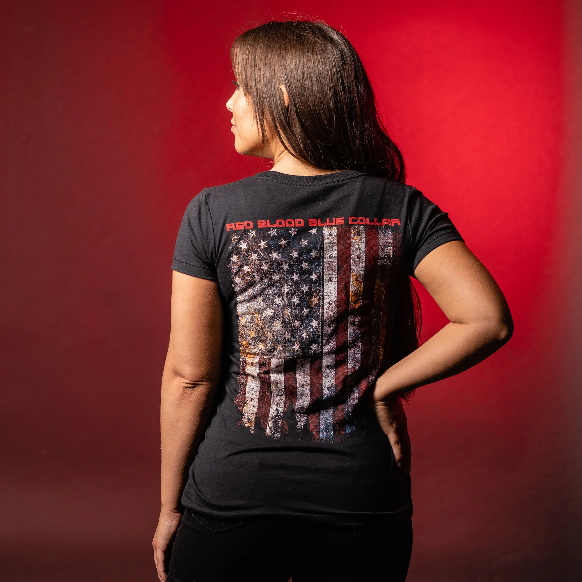 Women's Red Blood Blue Collar V-Neck - Black