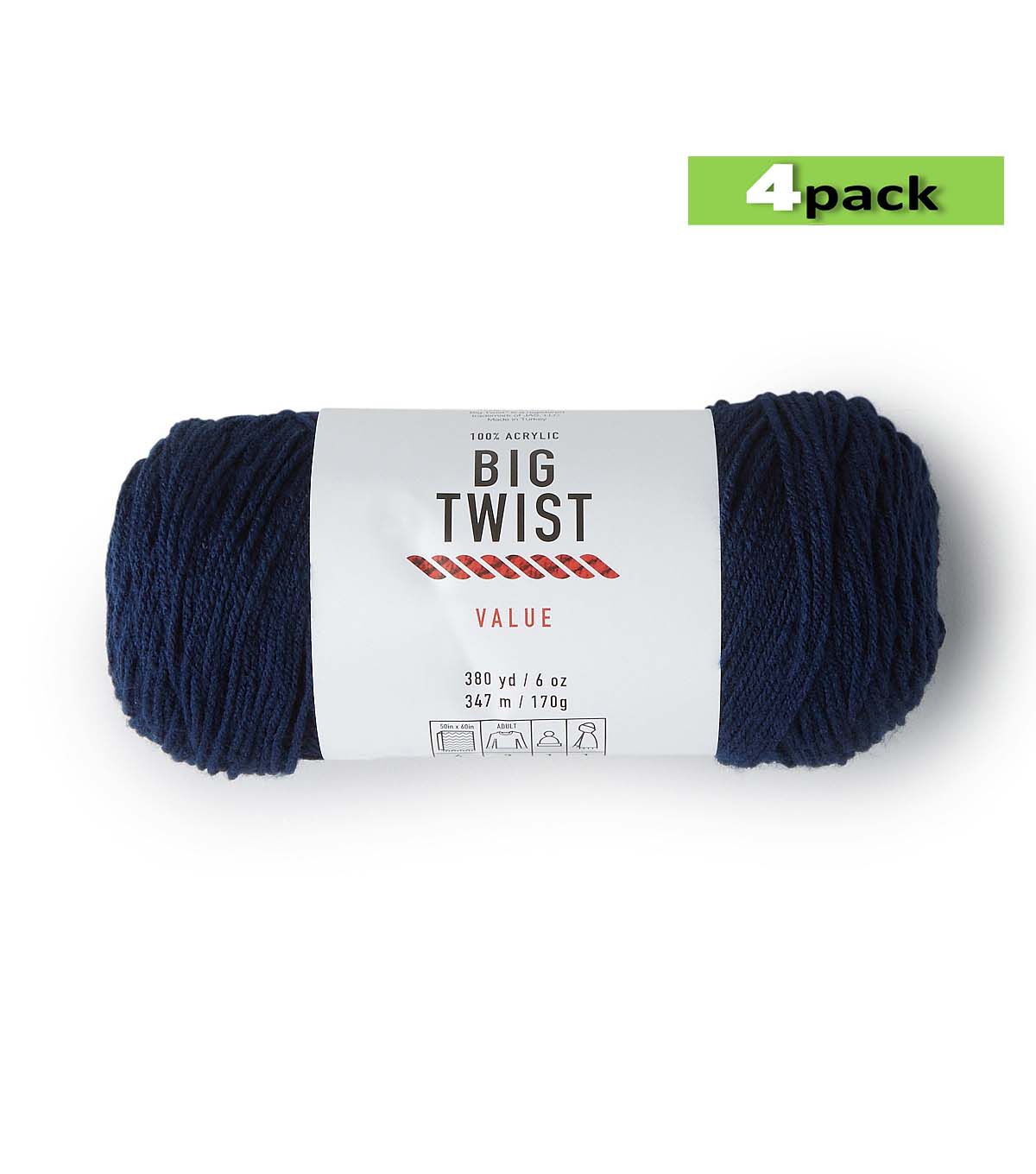 4pk Solid Navy Blue Medium Weight Acrylic 380yd Value Yarn by Big Twist