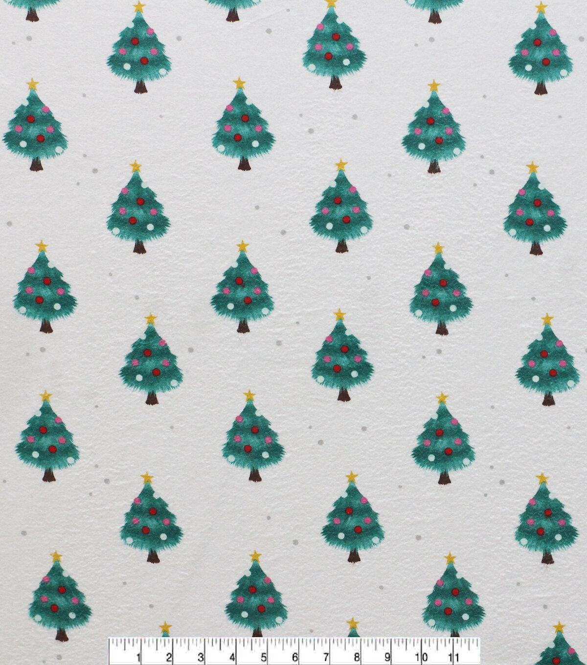 Trees & Dots on White Super Snuggle Christmas Flannel Fabric