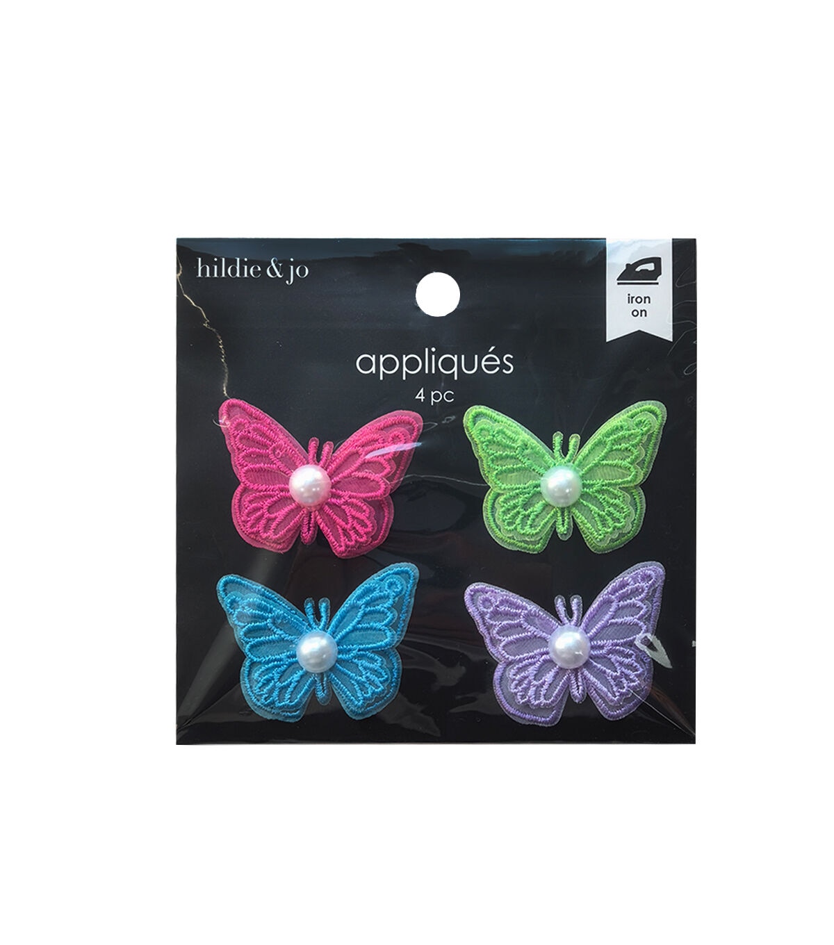 4ct Multi Colored Sheer Butterfly Iron On Appliques by hildie & jo