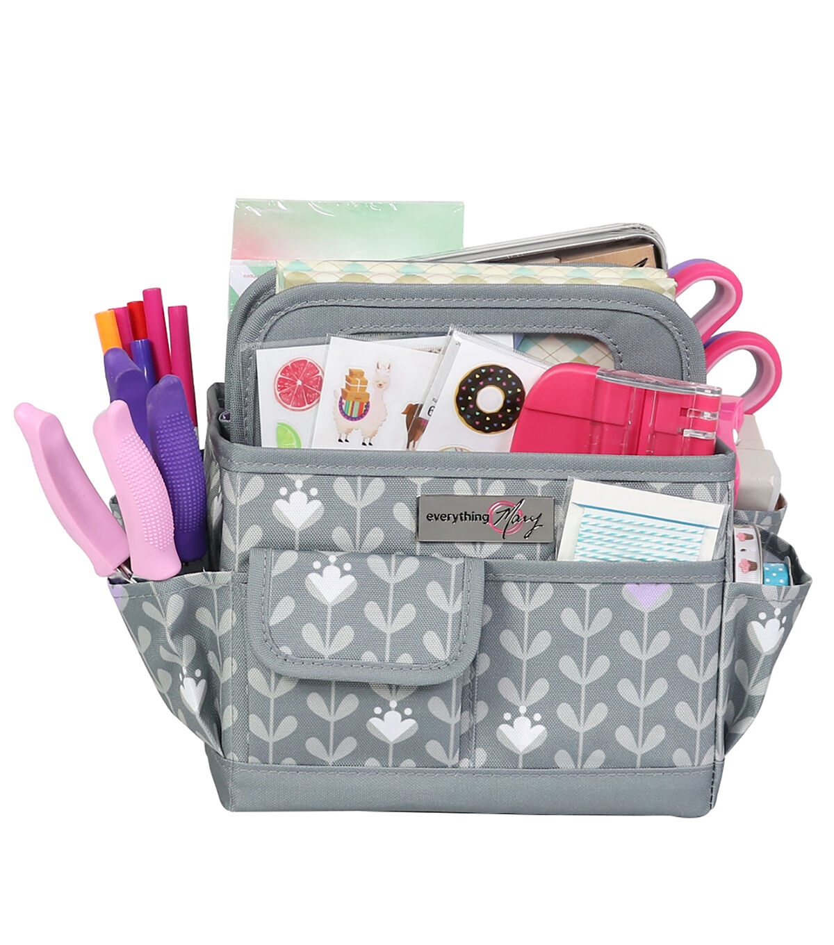 Everything Mary 8 Gray & White Floral Collapsible Craft Caddy