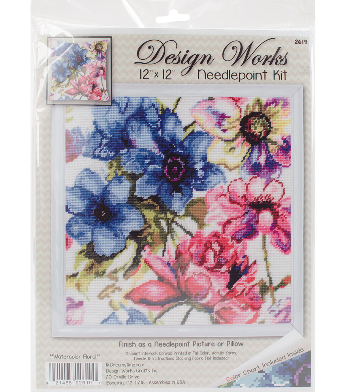 Design Works 12 Watercolor Floral Stitched in Yarn Needlepoint Kit