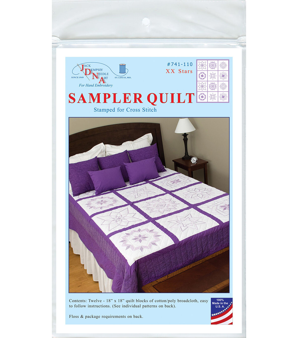 Jack Dempsey Needle Art 18 XX Stars Stamped Sampler Quilt Blocks 12ct