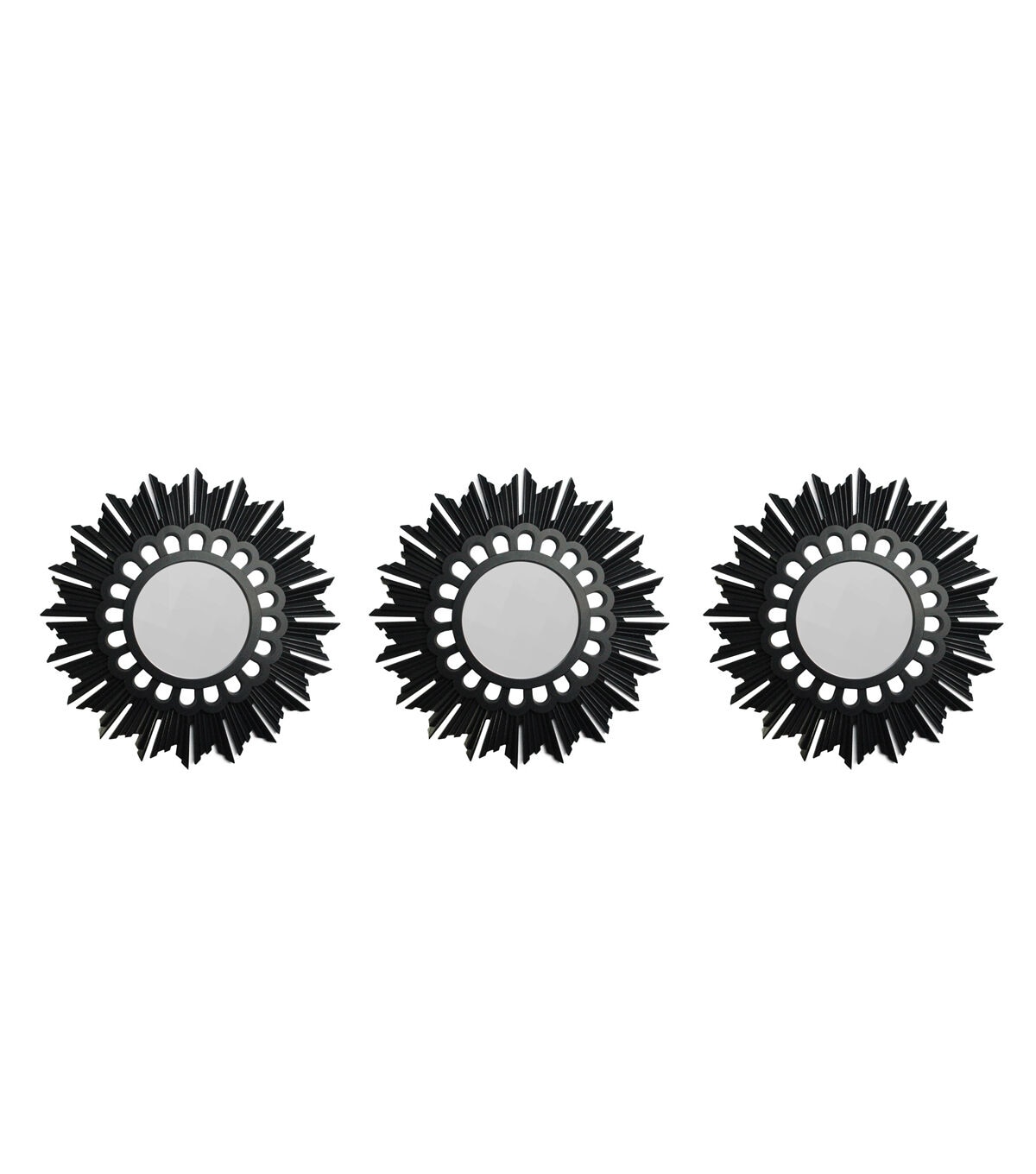 Northlight Set of 3 Floral Sunburst Matte Black Round Mirrors 9.5