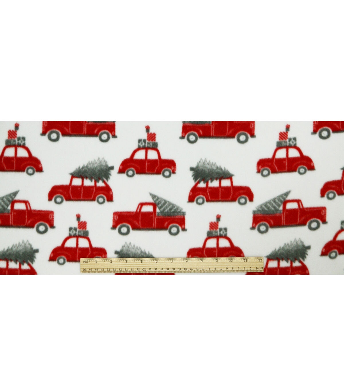 Christmas Red Trucks With Tree Anti Pill Fleece Fabric