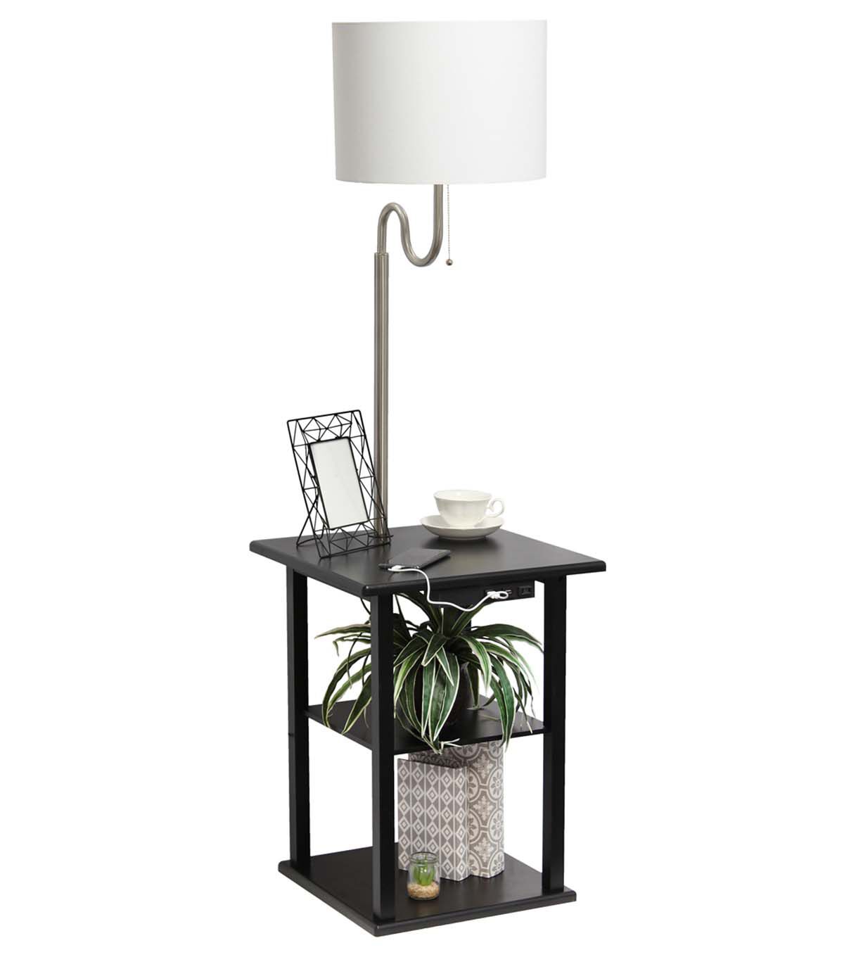 All The Rages 57 Modern 2 Tier Floor Lamp With USB Ports & Fabric Shade