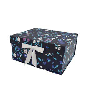 14.5 Floral on Dark Blue Flip Top Box With Bow by Place & Time