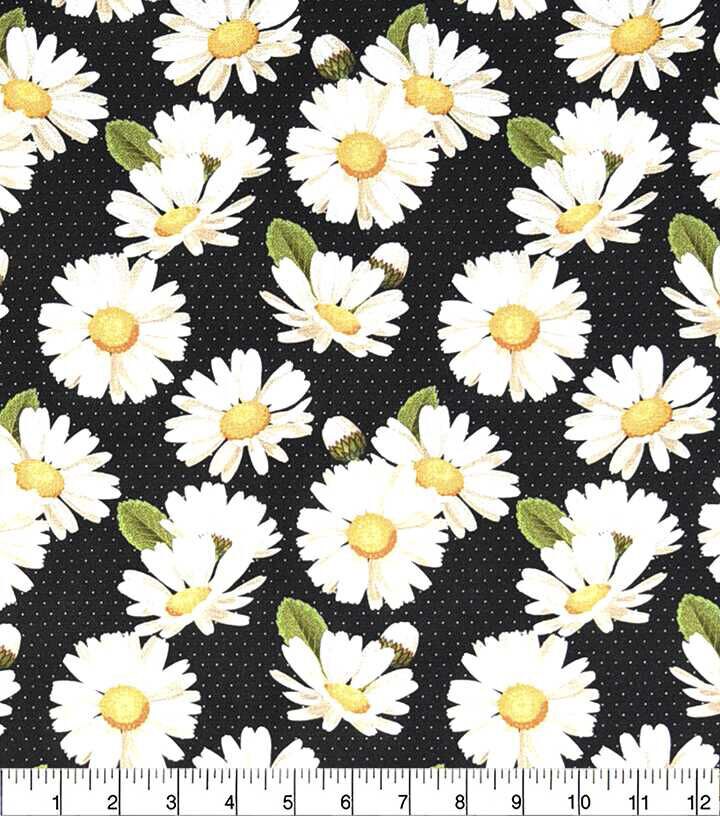 Daisies & Dots on Black Quilt Cotton Fabric by Keepsake Calico