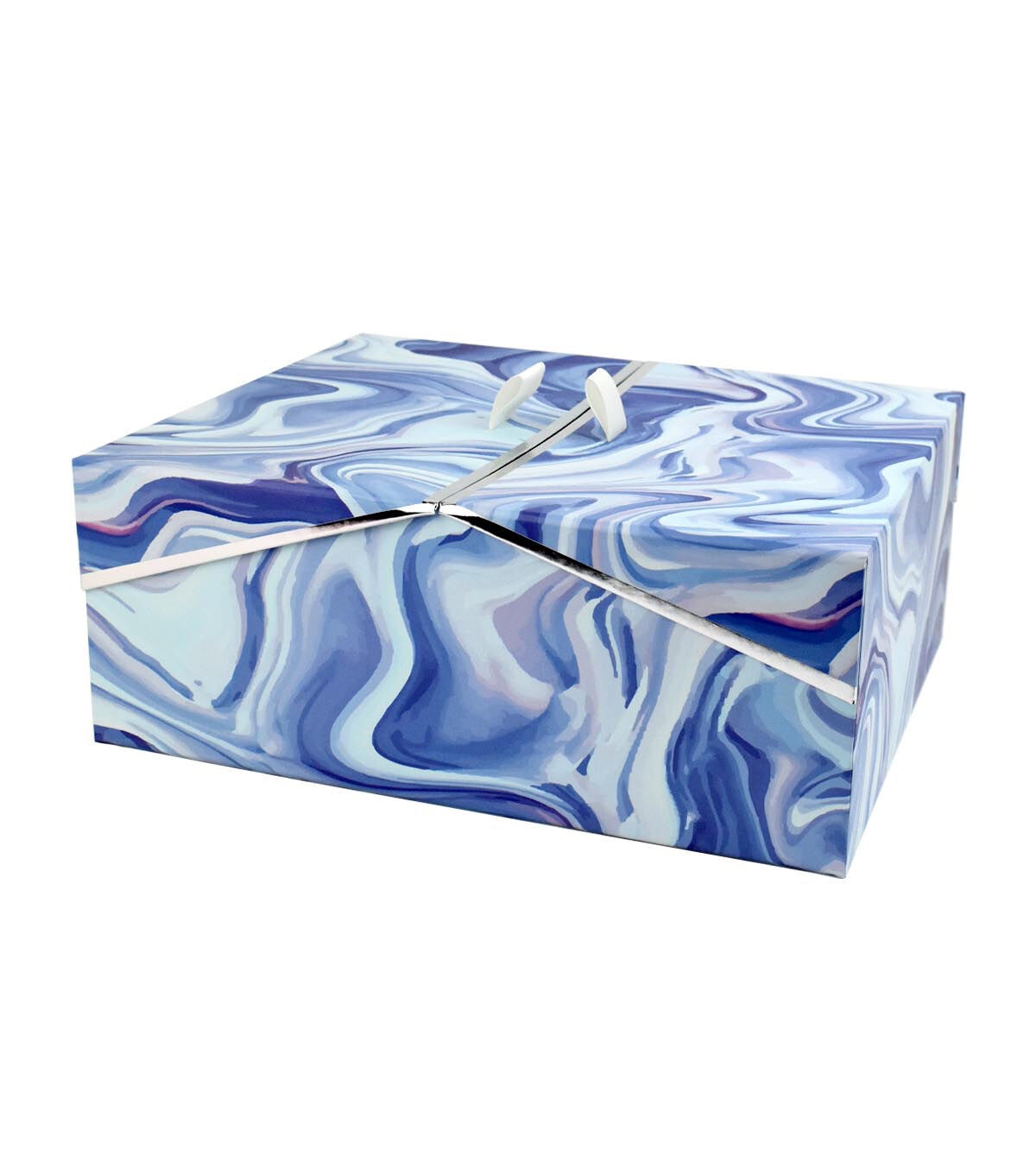 12 Blue Marble Rectangle Box With Double Door Lid & Metallic Trim