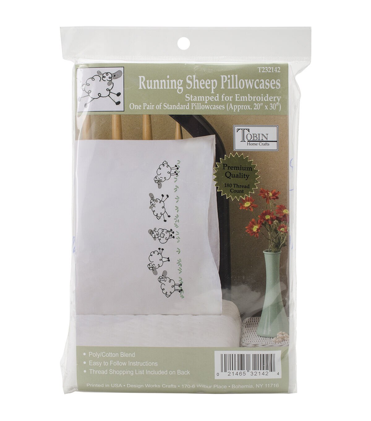 Tobin 30 x 20 Running Sheep Stamped Embroidery Pillowcases 2pk
