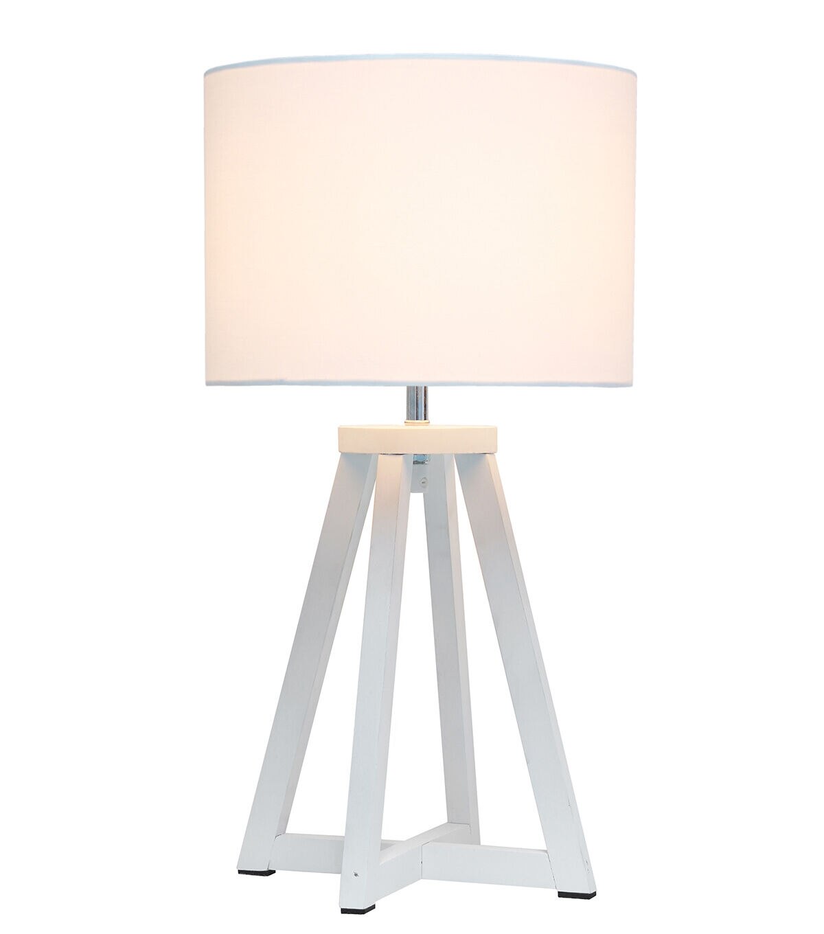 All The Rages Triangular White Wood Table Lamp with White Fabric Shade