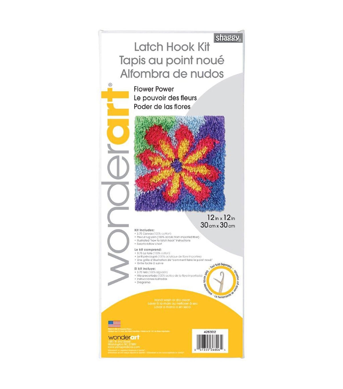 Shaggy Latch Hook Kit 12X12 Flower Power
