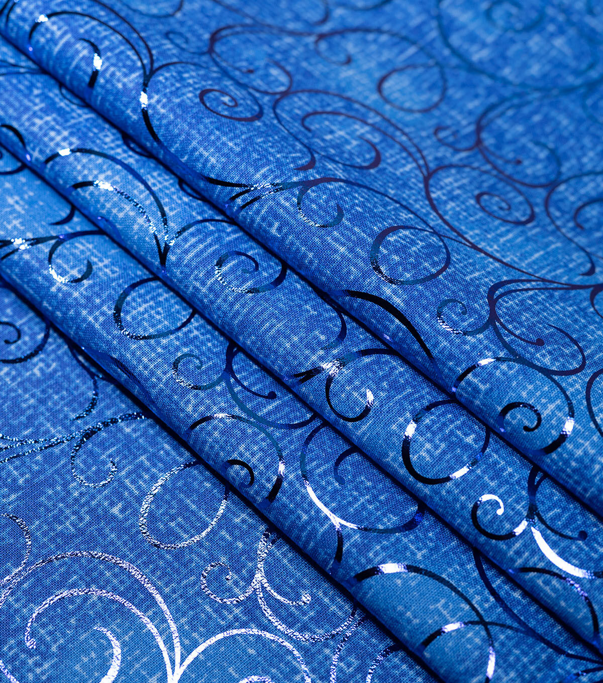 Blue Scroll Quilt Foil Cotton Fabric by Keepsake Calico