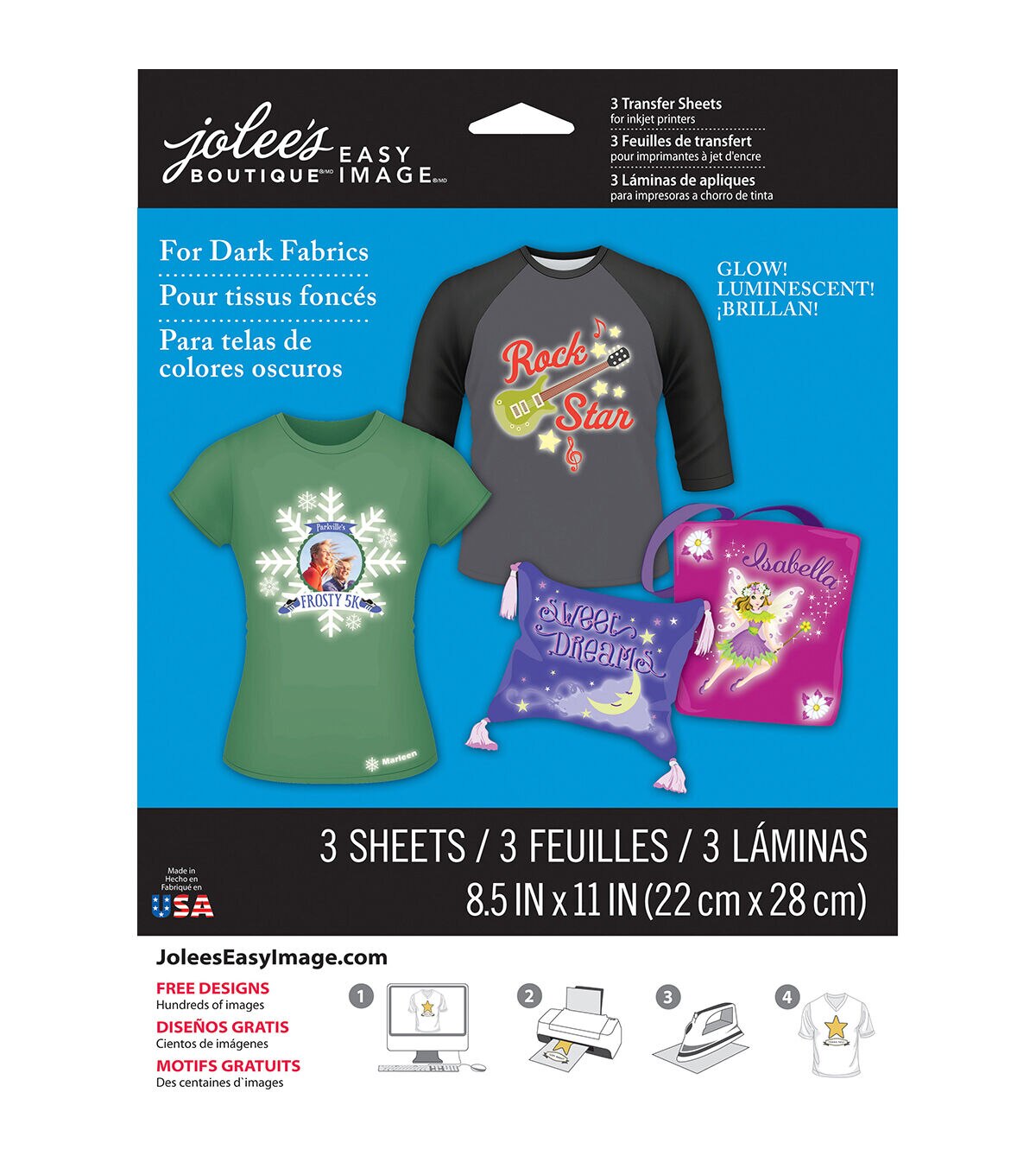 Jolee's Easy Image Transfer Sheets 8.5X11 Glow In The Dark For Dark Fabrics