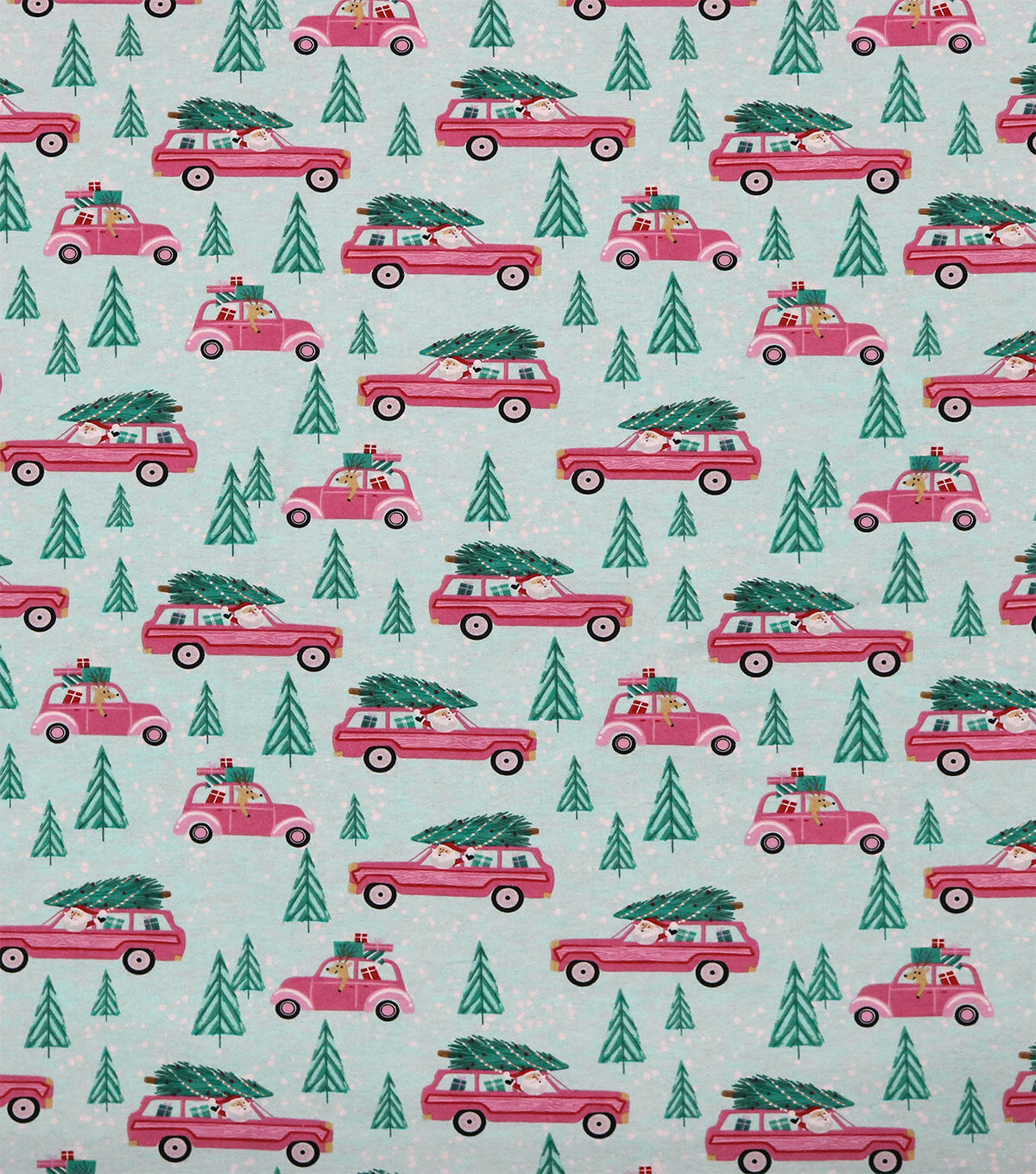 Santa Claus Car & Trees Super Snuggle Christmas Flannel Fabric