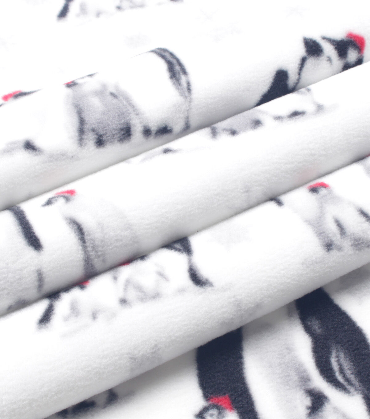 Penguins & Snowflakes on White Anti Pill Fleece Fabric