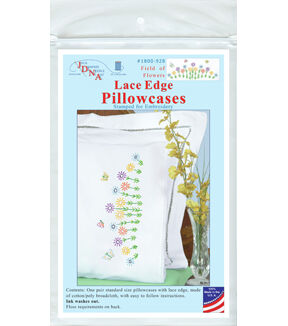 Jack Dempsey 2pk Field of Flowers Stamped Lace Edge Pillowcases