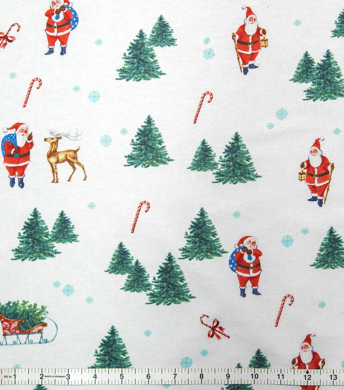 Santa's & Trees Scenic on White Super Snuggle Christmas Flannel Fabric