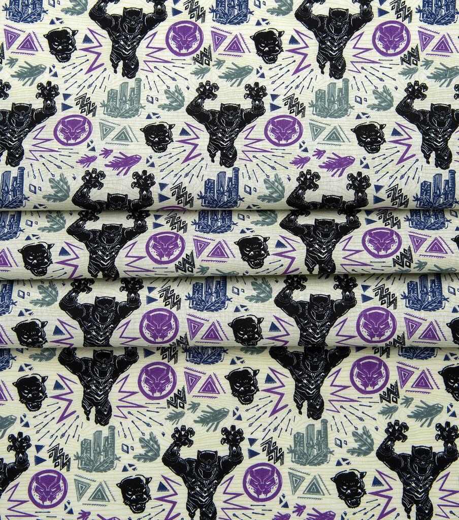 Black Panther Linocut Attack Cotton Fabric