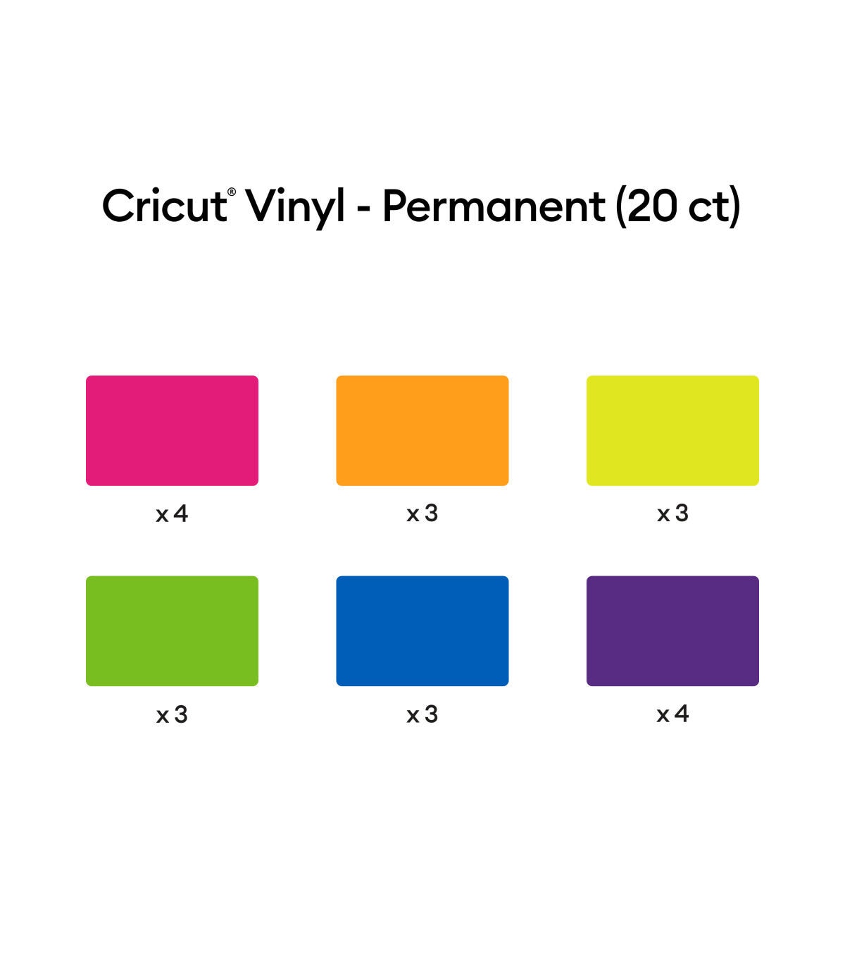 Cricut 12 x 12 Bright Rainbow Permanent Vinyl Samplers 20ct