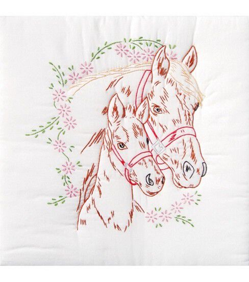 Jack Dempsey Needle Art 18 Mare & Colt Stamped White Quilt Blocks 6pk