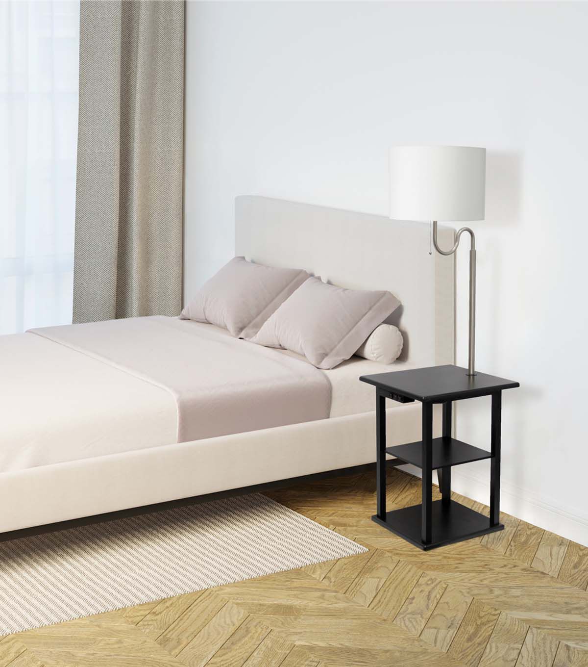 All The Rages 57 Modern 2 Tier Floor Lamp With USB Ports & Fabric Shade