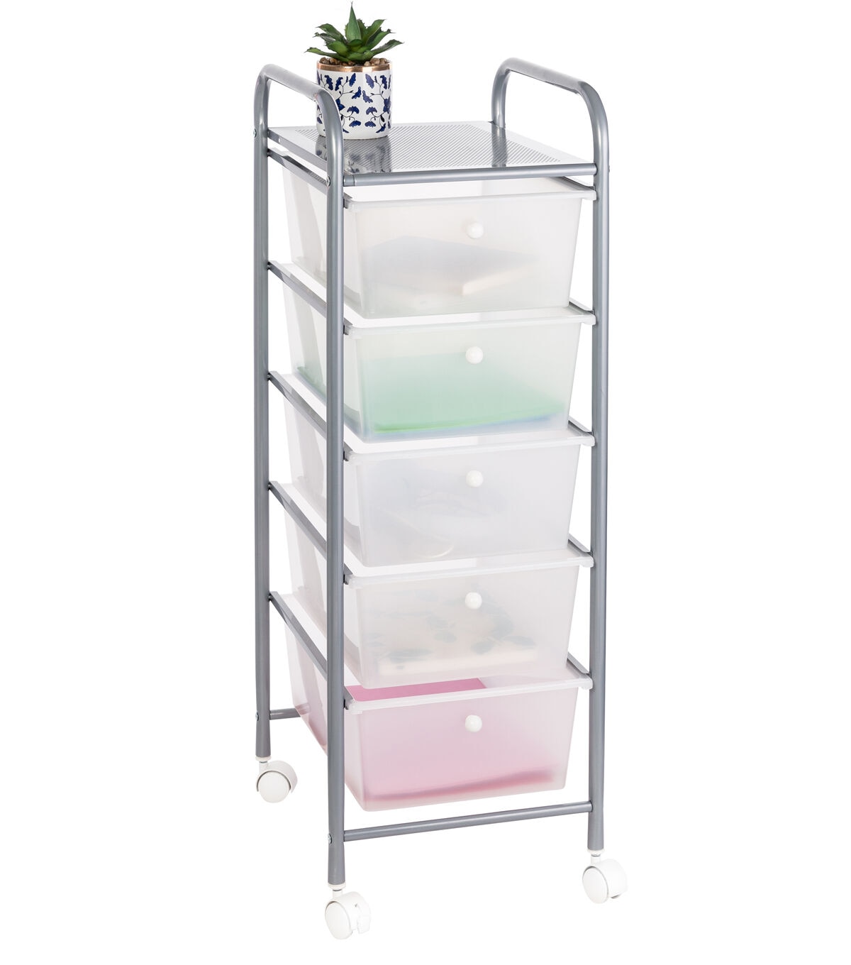 37 Steel Rolling Storage Cart With Clear Plastic 5 Drawers by Top Notch