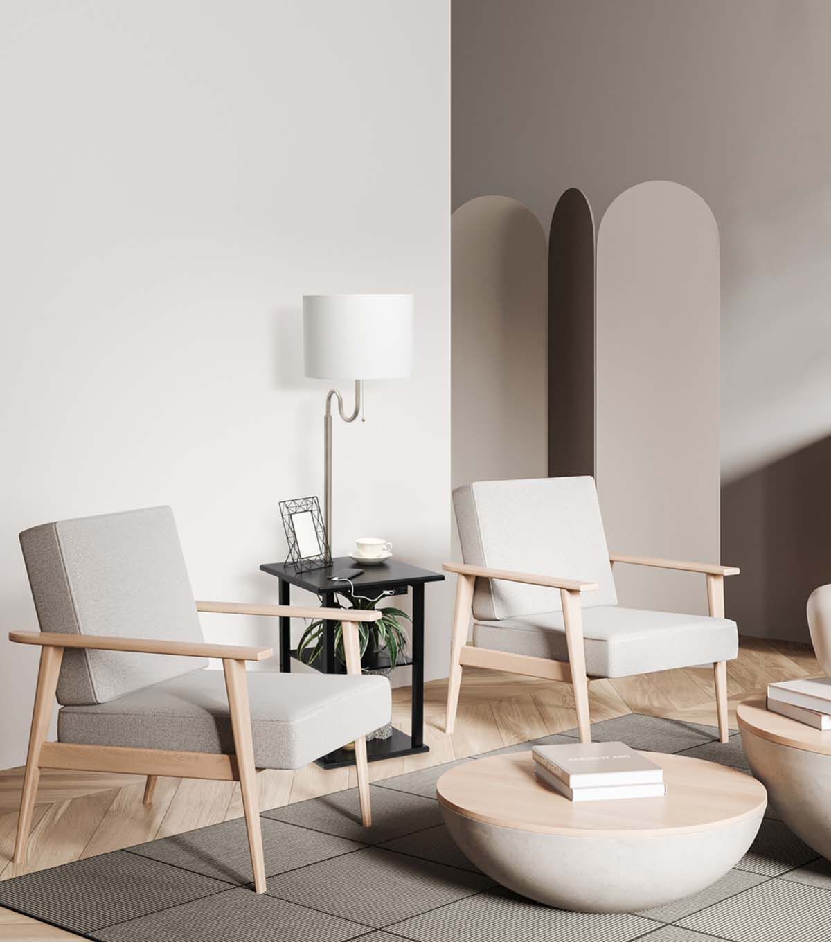 All The Rages 57 Modern 2 Tier Floor Lamp With USB Ports & Fabric Shade