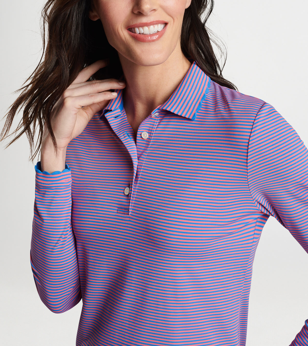 Vista Stripe Opal Long Sleeve Stretch Jersey Polo
