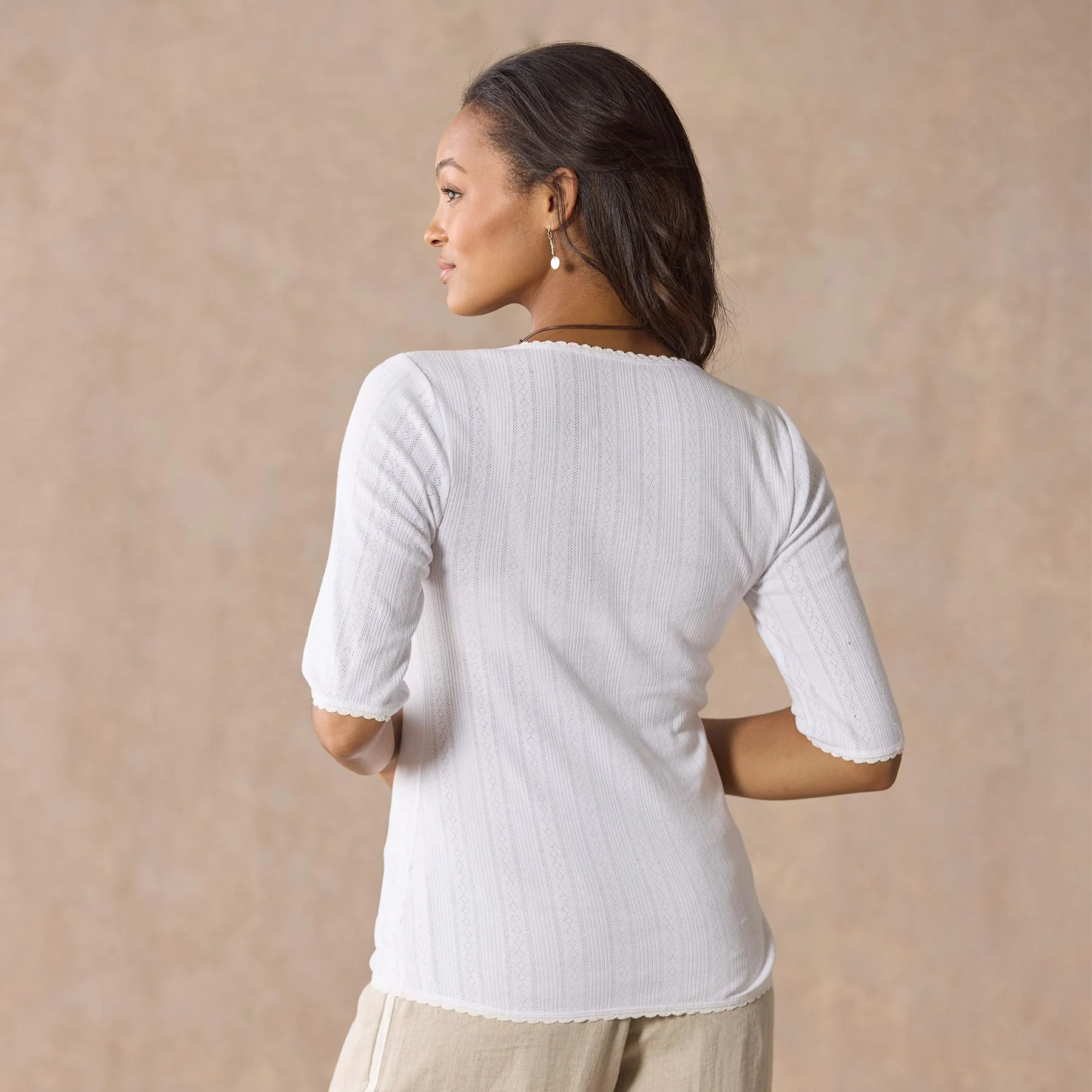 Perfect Pointelle 1/2 Sleeve Tee, Petite