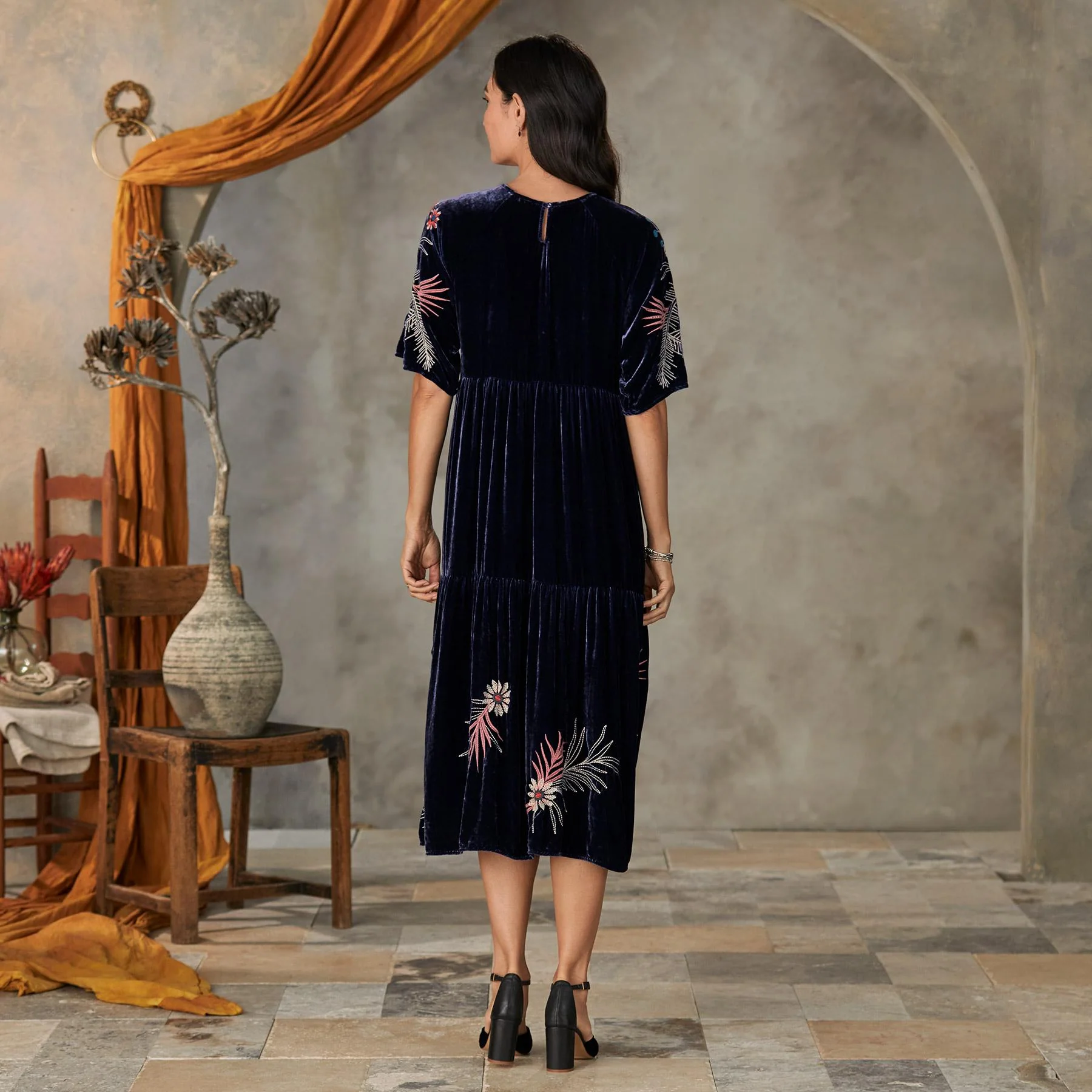 Tiarei Velvet Tiered Dress, Petite