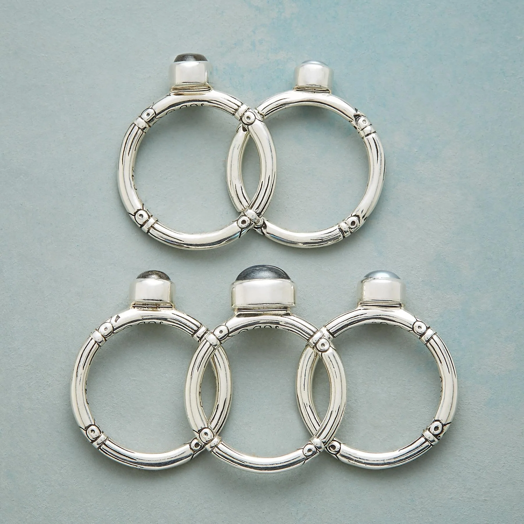 Labradorite And Pearl Ring Set S/5