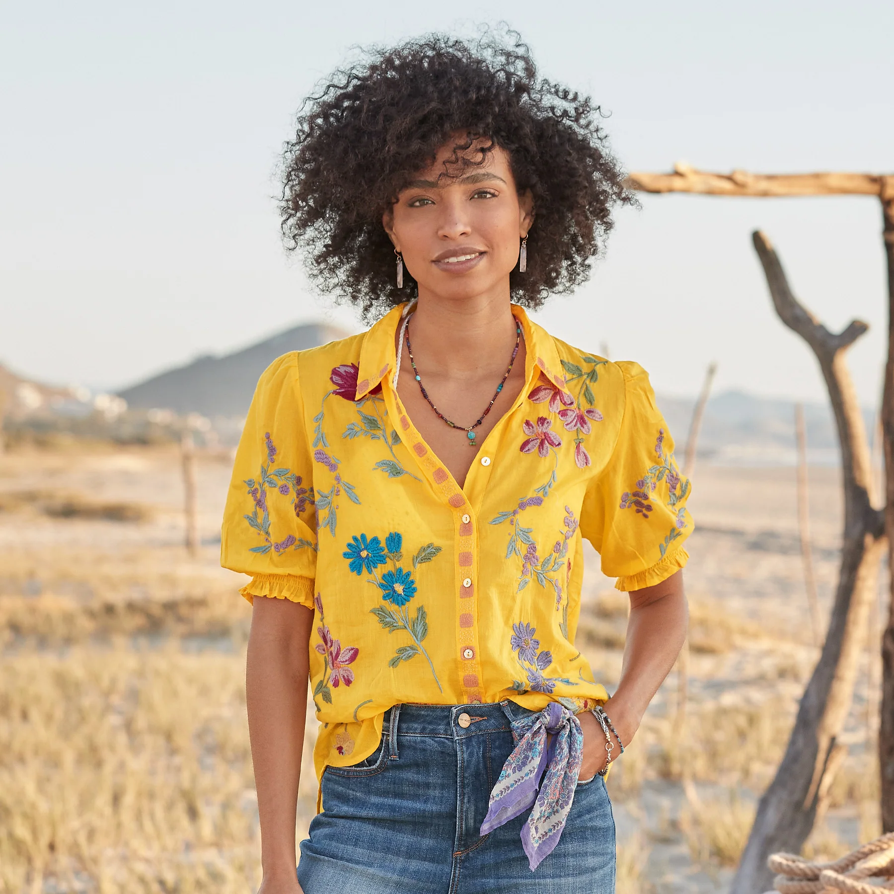 Evangelina Smocked Shirt, Petite