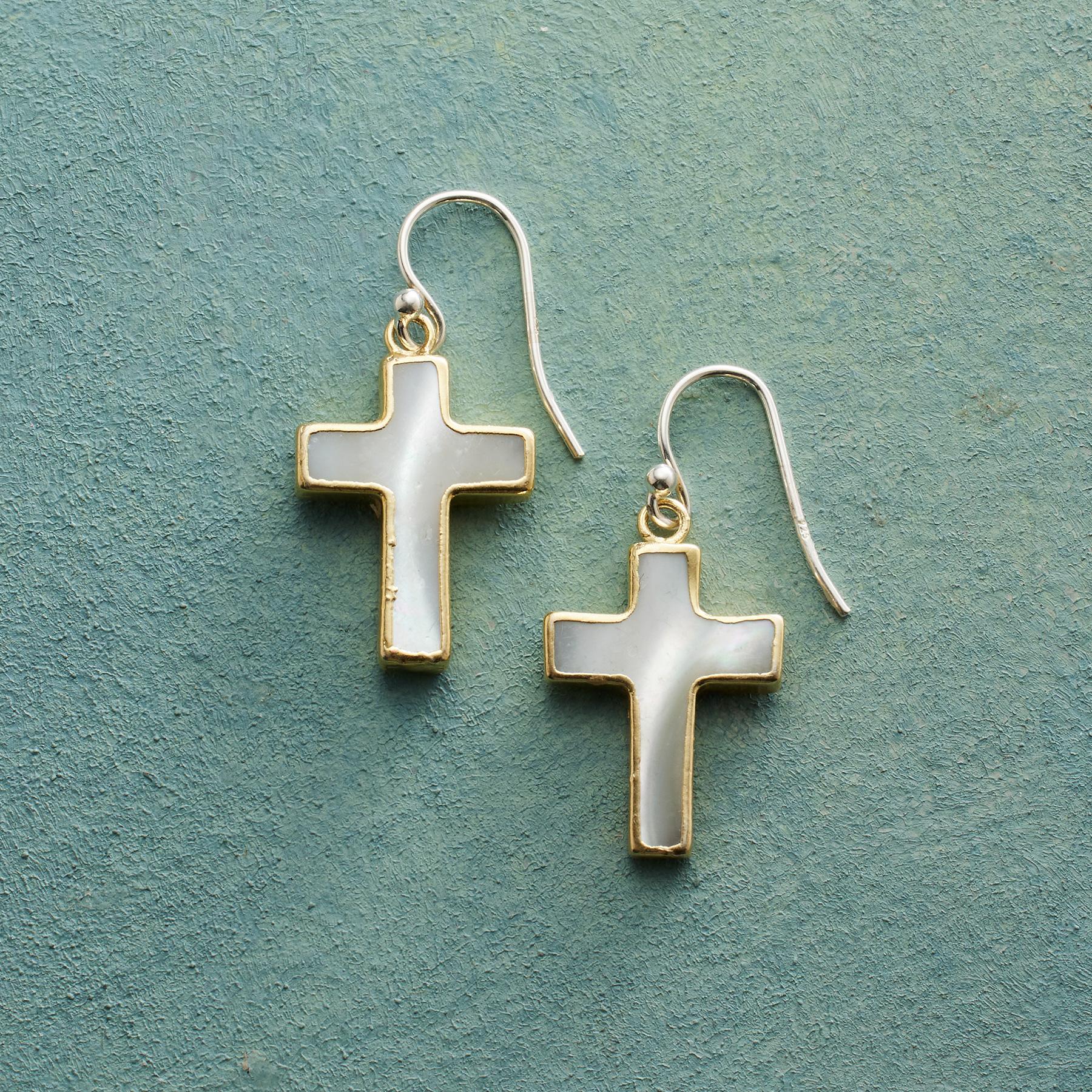 Pearly Cross Earrings