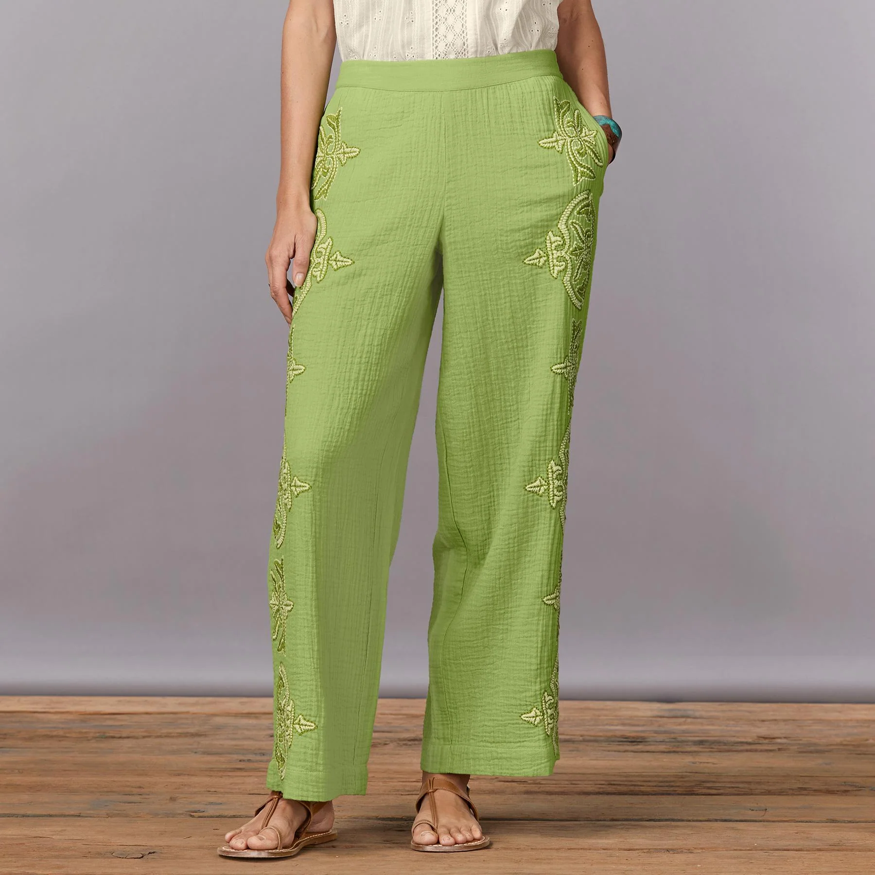 Morgana Embroidered Pants, Petite