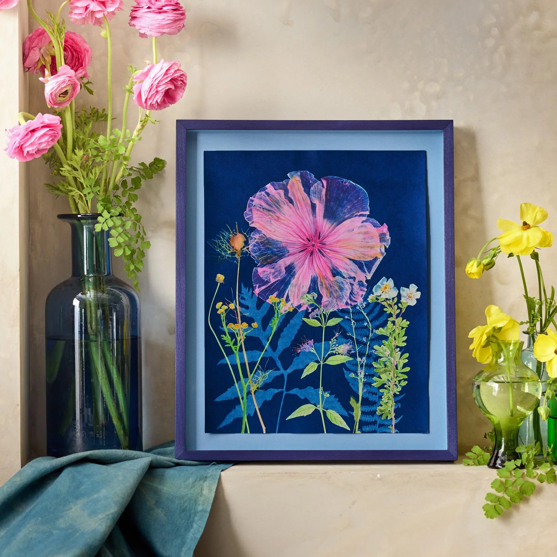 Pink Hibiscus, Tansy, Ferns Painting