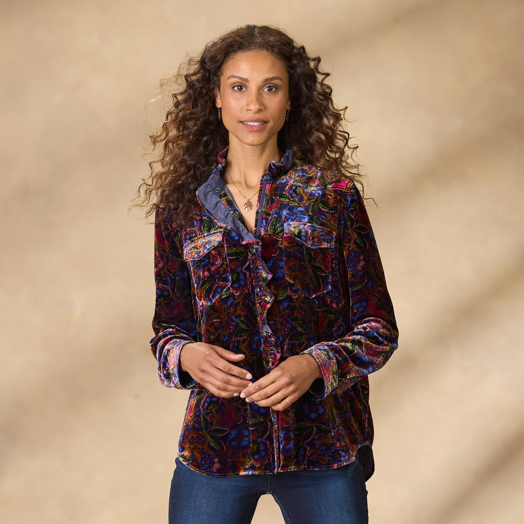 Gretel Floral Velvet Shirt, Petite