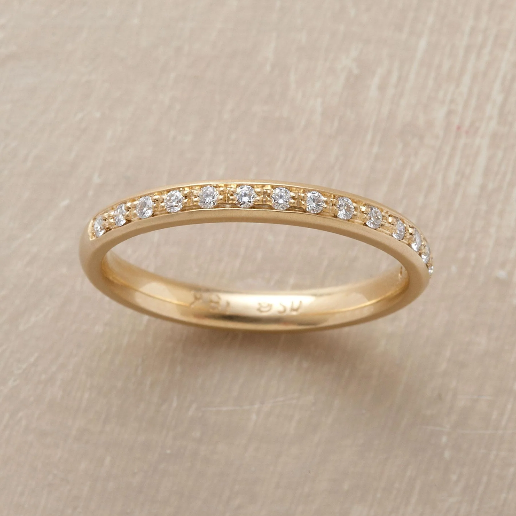 Yellow Gold Single Row Pave Diamond Ring