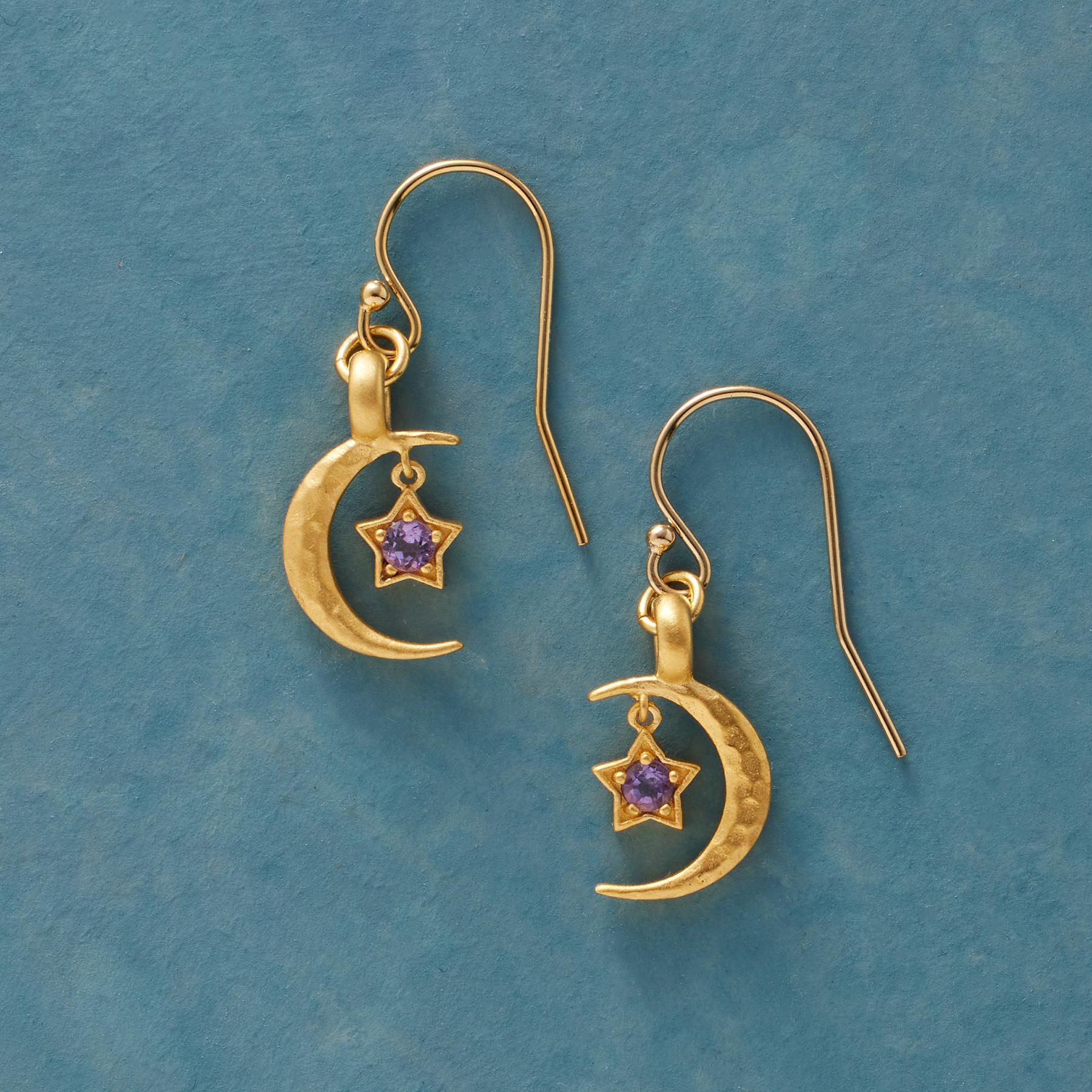 Gold Plate Moon's Embrace Birthstone Earrings