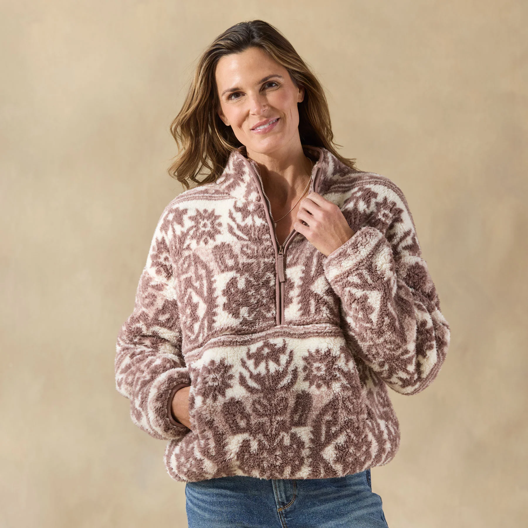 Printed Heidi Sherpa Pullover, Petite