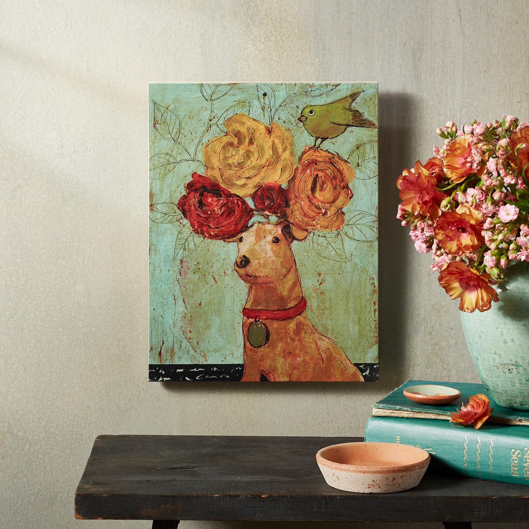 Dog Rose Tree Print On Wood